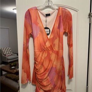 White Fox Boutique Orange and Pink Mini Dress